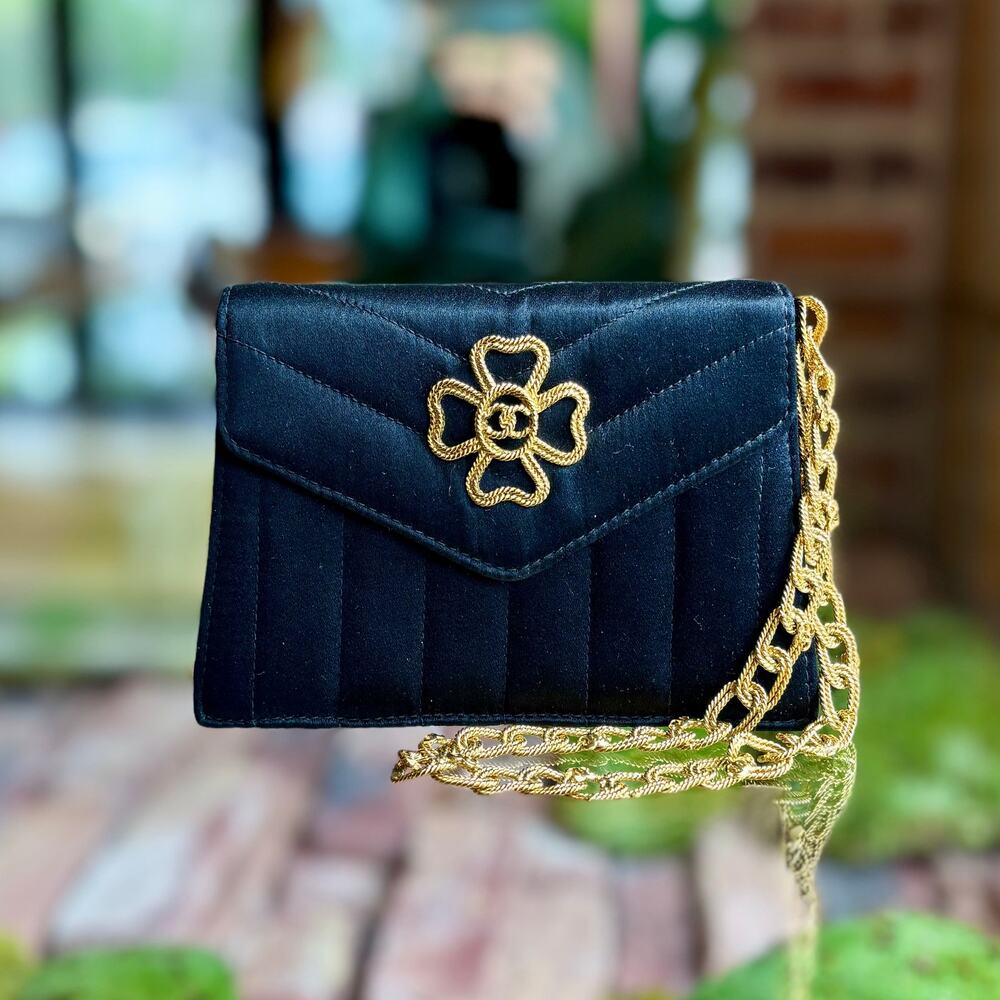 CHANEL Vintage Wristlet Black Satin